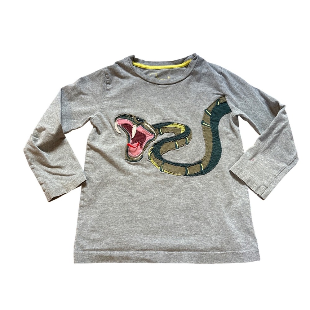 Mini Boden Snake Applique Kids Grey Good Long Sleeve Graphic Shirt SIZE 5-6Y